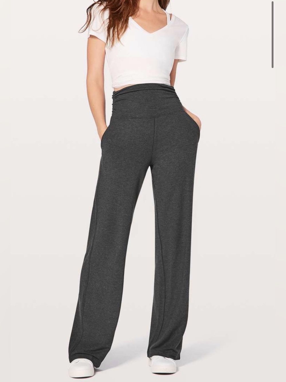 Lululemon Take It Easy Pant 31” Size 6 Heathered Black Wide Leg Pant High Rise